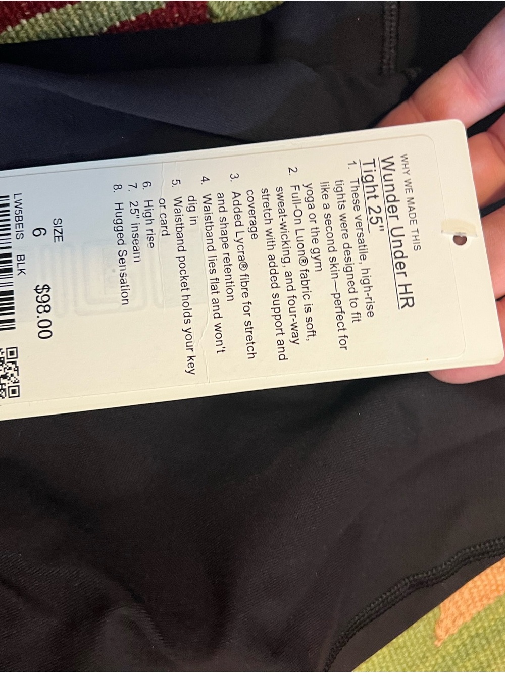 lululemon athletica Black High-Rise Leggings wunder under 25” NWT size 6 - Picture 2 of 2